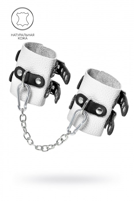 Бело-черные наручники с двумя ремешками и люверсами - Pecado - купить с доставкой в Казани