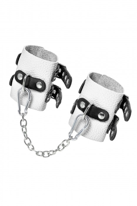 Бело-черные наручники с двумя ремешками и люверсами - Pecado - купить с доставкой в Казани