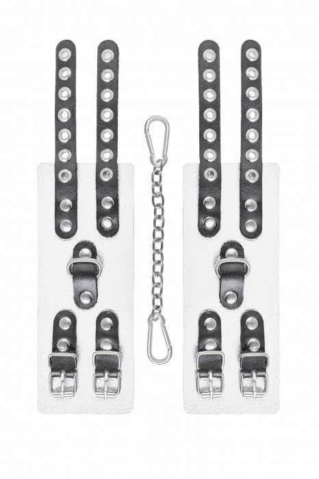 Бело-черные наручники с двумя ремешками и люверсами - Pecado - купить с доставкой в Казани