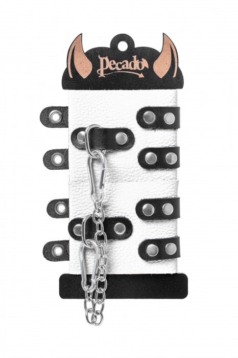 Бело-черные наручники с двумя ремешками и люверсами - Pecado - купить с доставкой в Казани