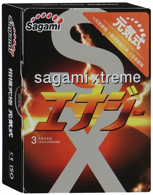 Презервативы Sagami Xtreme ENERGY с ароматом энергетика - 3 шт. - Sagami - купить с доставкой в Казани