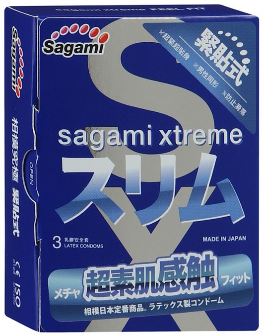 Розовые презервативы Sagami Xtreme FEEL FIT 3D - 3 шт. - Sagami - купить с доставкой в Казани