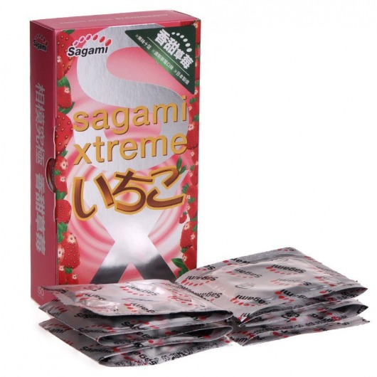 Презервативы Sagami Xtreme Strawberry c ароматом клубники - 10 шт. - Sagami - купить с доставкой в Казани