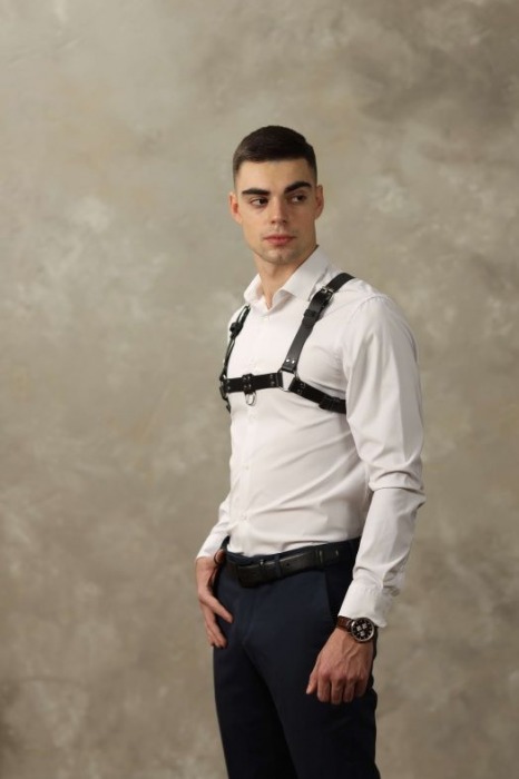 Черная мужская кожаная портупея №4 - БДСМ Арсенал - купить с доставкой в Казани