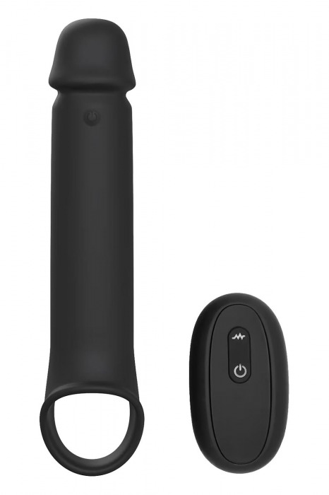Черная насадка-удлинитель с вибрацией Vibrating Extender With Remote - Dream Toys - в Казани купить с доставкой