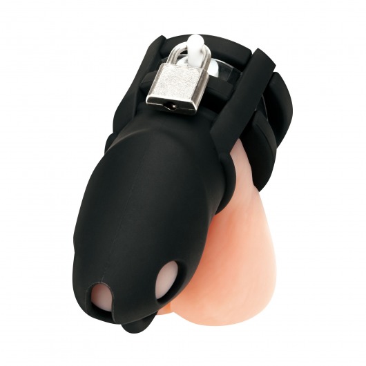 Черная клетка для пениса Silicone Small 2 in Cock Cage With Ball Divider - BlueLine - купить с доставкой в Казани