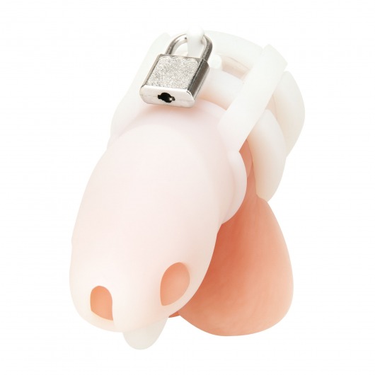 Белая клетка для пениса Silicone Small 2 in Cock Cage With Ball Divider - BlueLine - купить с доставкой в Казани
