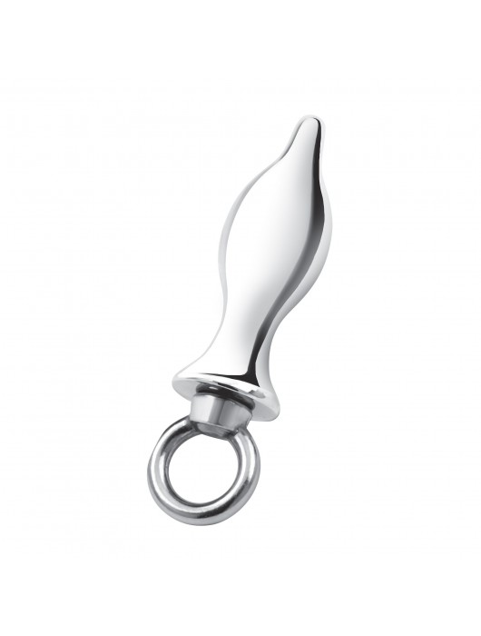 Металлический плаг с кольцом Stainless Steel Metal Tapered Butt Plug With Loop Hardware - 10 см. - BlueLine