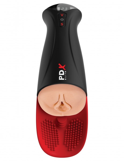 Телесный мастурбатор-вагина в черной колбе с вибрацией Fuck-O-Matic Pro XL - Pipedream - в Казани купить с доставкой