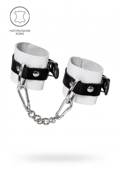 Бело-черные кожаные наручники с одним ремешком с люверсами - Pecado - купить с доставкой в Казани