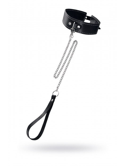 Кожаный двухслойный ошейник с белой строчкой и поводком - Pecado - купить с доставкой в Казани