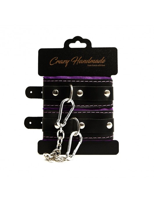 Черно-фиолетовые скругленные наручники с мягкой подкладкой - Crazy Handmade - купить с доставкой в Казани