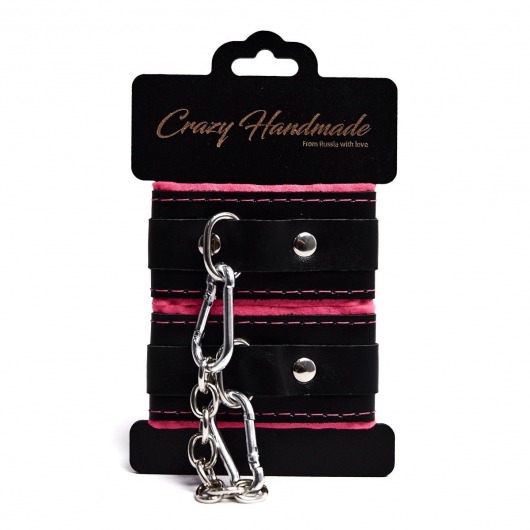 Черно-розовые скругленные наручники с мягкой подкладкой - Crazy Handmade - купить с доставкой в Казани