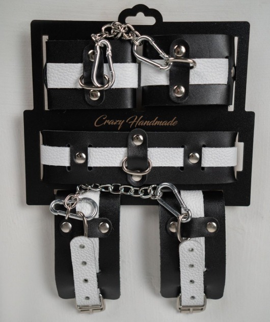 Набор фиксаторов из черной и белой натуральной кожи - Crazy Handmade - купить с доставкой в Казани