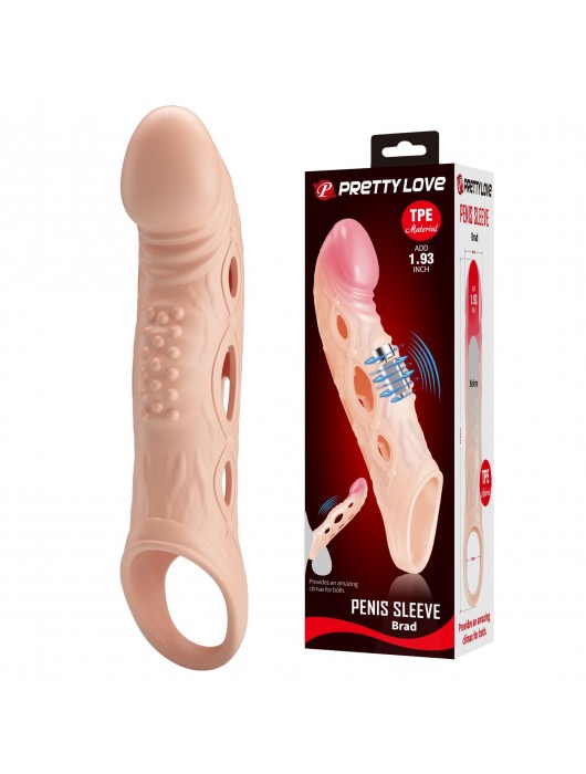 Телесная удлиняющая насадка с рельефом и вибрацией Brad - 21,3 см. - Baile - в Казани купить с доставкой