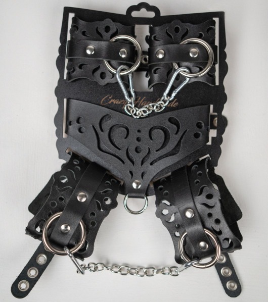 Черный ажурный кожаный набор фиксаций - Crazy Handmade - купить с доставкой в Казани