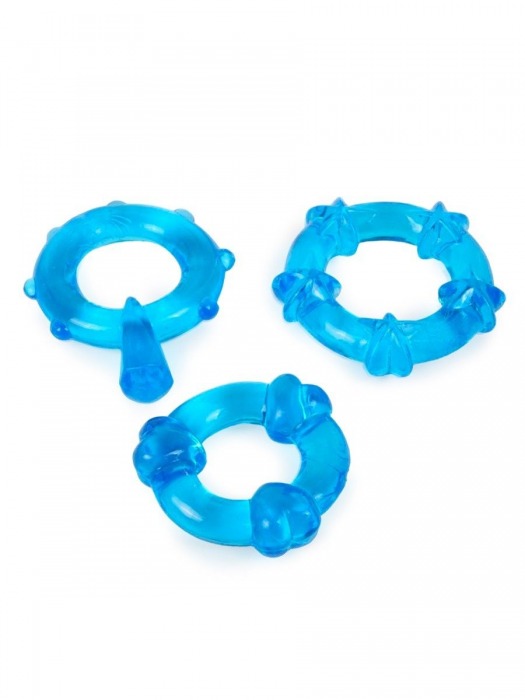 Набор из 3 синих эрекционных колец с различным рельефом - Erowoman-Eroman - в Казани купить с доставкой