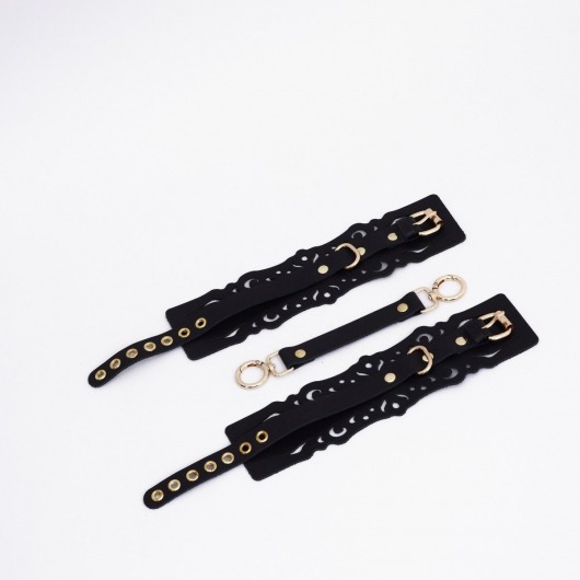 Черный кожаные оковы с узорами и золотистой фурнитурой - Crazy Handmade - купить с доставкой в Казани