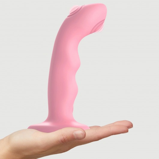 Розовая насадка-стимулятор Strap-On-Me Tapping Dildo Wave - Strap-on-me - купить с доставкой в Казани