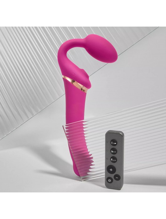 Ярко-розовый безремневой страпон Multi Orgasm Bendable Strap-On size XL с клиторальной стимуляцией - Strap-on-me - купить с доставкой в Казани