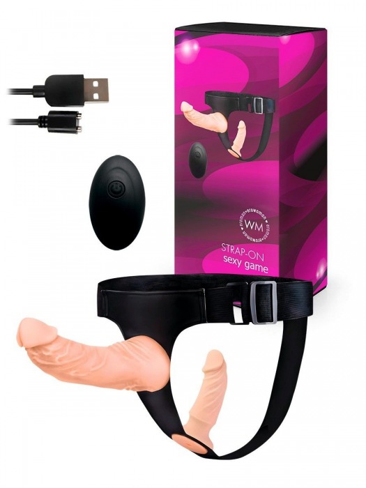 Женский страпон с 2 насадками, вибрацией и пультом ДУ - Erowoman-Eroman - купить с доставкой в Казани