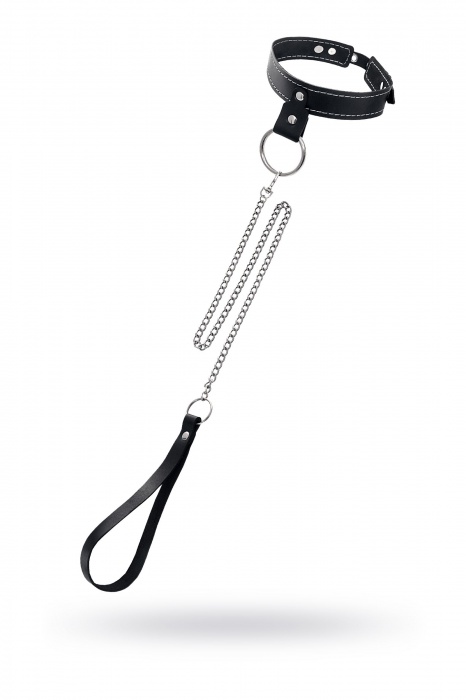 Черный узкий однослойный ошейник с серебристым поводком-цепочкой - Pecado - купить с доставкой в Казани