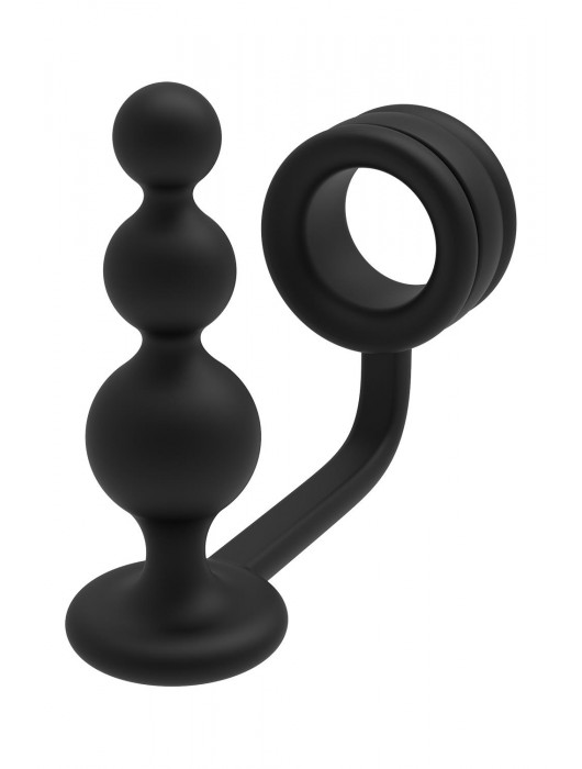 Черное эрекционное кольцо с анальной елочкой Cockring With Beaded Anal Plug - Dream Toys - в Казани купить с доставкой