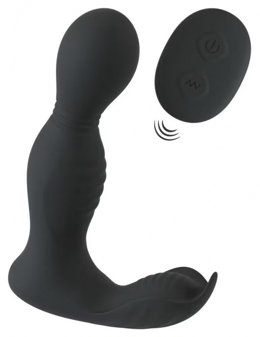Черная анальная пробка с вибрацией, вращением и пультом ДУ RC Butt Plug with 2 Functions - Orion - в Казани купить с доставкой