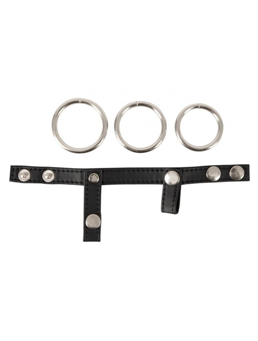 Подхват для мошонки с 3 съемными эрекционными кольцами Leder-Riemen - Orion - в Казани купить с доставкой