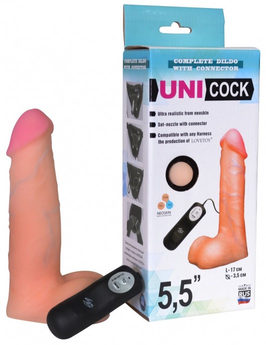 Фаллическая насадка Харнесс UNICOCK 5,5  с вибрацией - 17 см. - LOVETOY (А-Полимер) - купить с доставкой в Казани