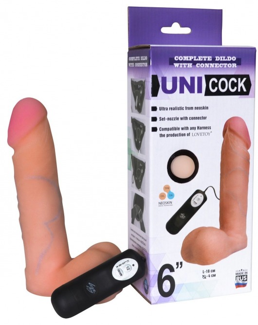 Фаллическая насадка Харнесс UNICOCK 6  с вибрацией - 18 см. - LOVETOY (А-Полимер) - купить с доставкой в Казани
