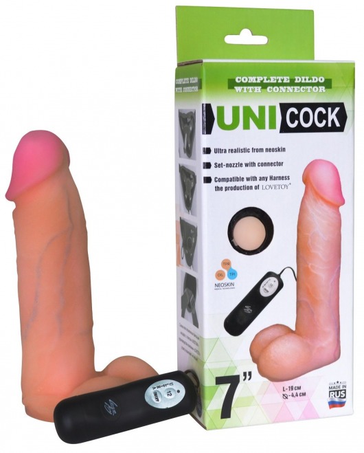 Фаллическая насадка Харнесс UNICOCK 7  с вибрацией - 19 см. - LOVETOY (А-Полимер) - купить с доставкой в Казани