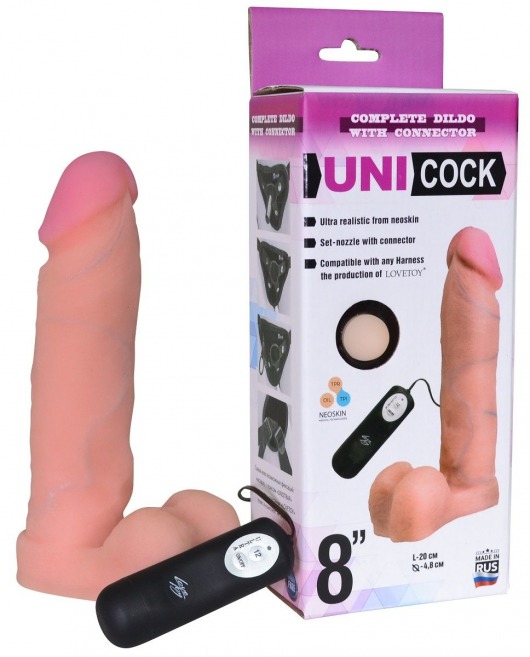 Фаллическая насадка Харнесс UNICOCK 8  с вибрацией - 20 см. - LOVETOY (А-Полимер) - купить с доставкой в Казани