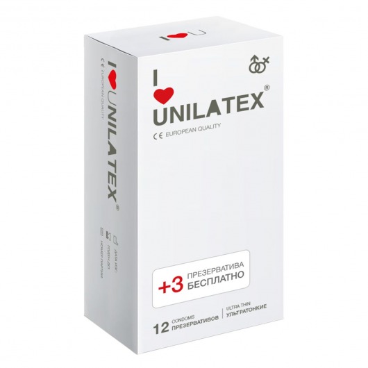 Ультратонкие презервативы Unilatex Ultra Thin - 12 шт. + 3 шт. в подарок - Unilatex - купить с доставкой в Казани