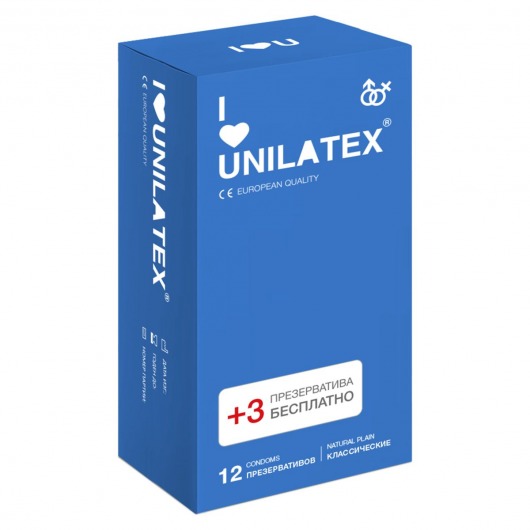 Классические презервативы Unilatex Natural Plain - 12 шт. + 3 шт. в подарок - Unilatex - купить с доставкой в Казани