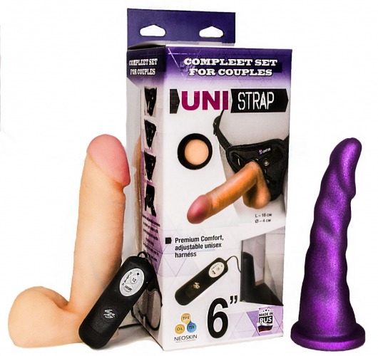 Вибрострапон с двумя насадками UniStrap - 18 и 18 см. - LOVETOY (А-Полимер) - купить с доставкой в Казани