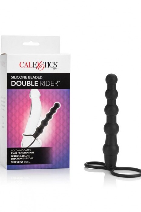 Насадка на пенис для двойного проникновения Silicone Beaded Double Rider - 14 см. - California Exotic Novelties - в Казани купить с доставкой