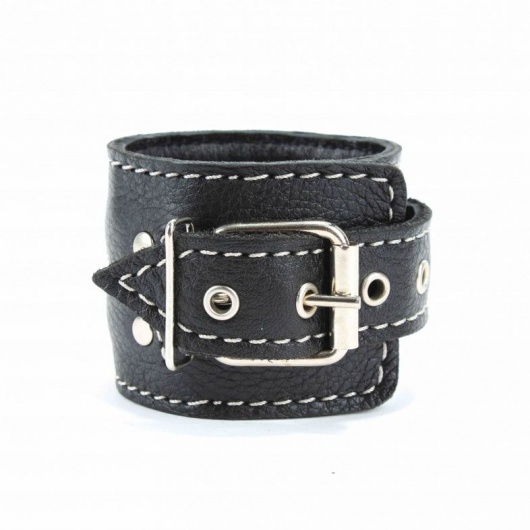 Чёрные кожаные оковы с крупной строчкой - БДСМ Арсенал - купить с доставкой в Казани