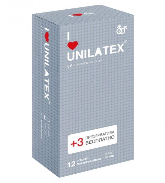 Презервативы с точками Unilatex Dotted - 12 шт. + 3 шт. в подарок - Unilatex - купить с доставкой в Казани