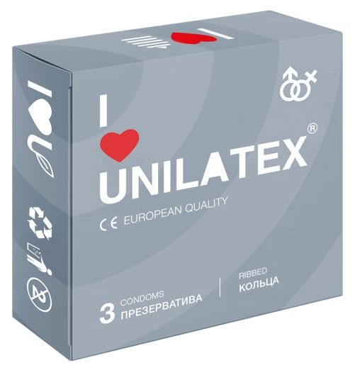 Презервативы с рёбрами Unilatex Ribbed - 3 шт. - Unilatex - купить с доставкой в Казани