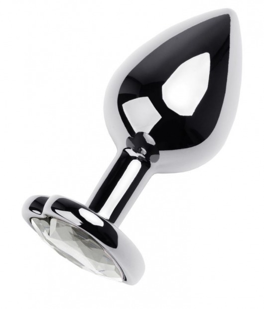 Серебристая анальная пробка с прозрачным кристаллом-сердцем - 8 см. - ToyFa - купить с доставкой в Казани