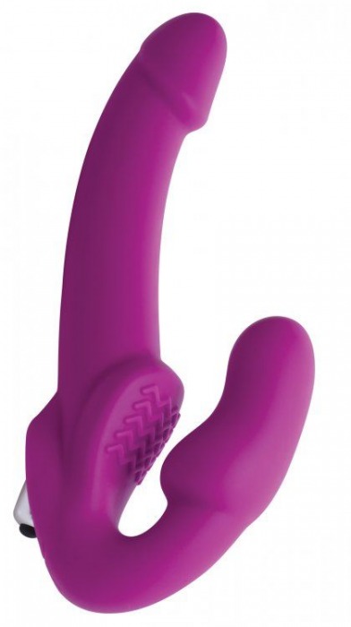 Ярко-розовый безремневой вибрострапон Evoke Vibrating Strapless Silicone Strap-on Dildo - XR Brands - купить с доставкой в Казани