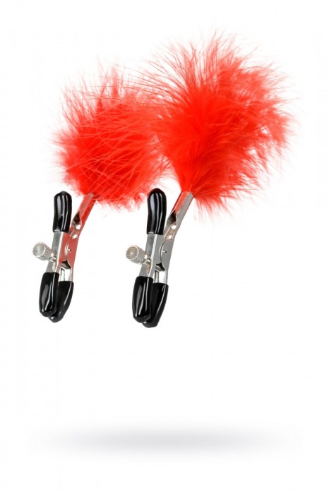 Зажимы для сосков с красным пухом Theatre - ToyFa - купить с доставкой в Казани