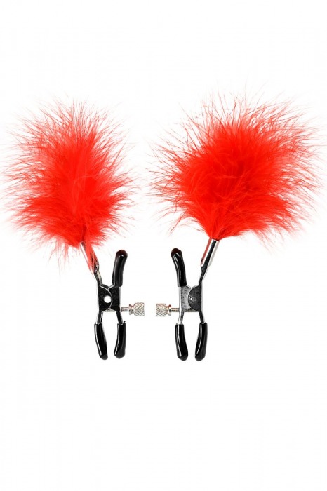 Зажимы для сосков с красным пухом Theatre - ToyFa - купить с доставкой в Казани