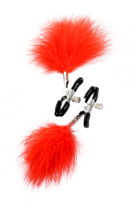 Зажимы для сосков с красным пухом Theatre - ToyFa - купить с доставкой в Казани