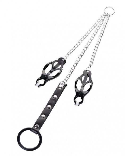 Черно-серебристые зажимы для сосков с кольцом для пениса TOYFA Metal - ToyFa - купить с доставкой в Казани